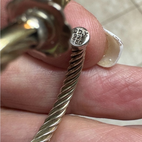 David Yurman 18k & SS Twist Hoop Earrings - Silver cable inside 18k outside - Picture 10 of 11